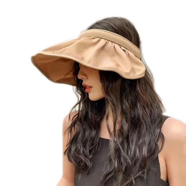 

wide brim hats hair bands dual visor uv sunscreen foldable empty hat fashion large brimmed shells multi function headbands sun, Blue;gray