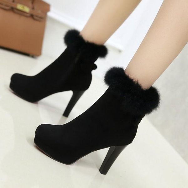 

boots big size 9 10 11 12 women shoes ankle for ladies woman winter round head pure color, Black