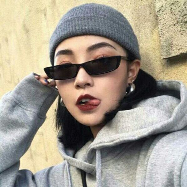 

sunglasses retro harajuku narrow glasses square female online influencer street shooting korean style small frame european, White;black