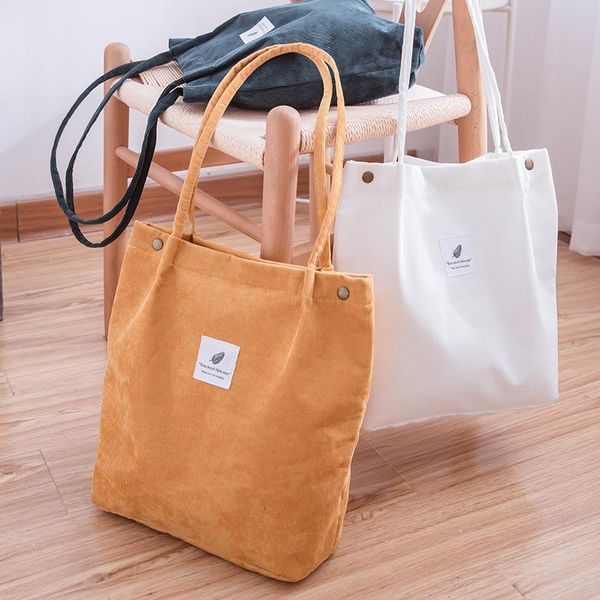 

school bags women corduroy shopping bag female canvas cloth shoulder environmental storage handbag reusable foldable eco grocery totes