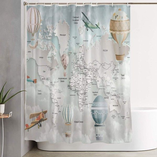 

bathroom curtain aircraft world map balloon bath curtain 3d printed non-fading bathing curtain long lasting waterproof home