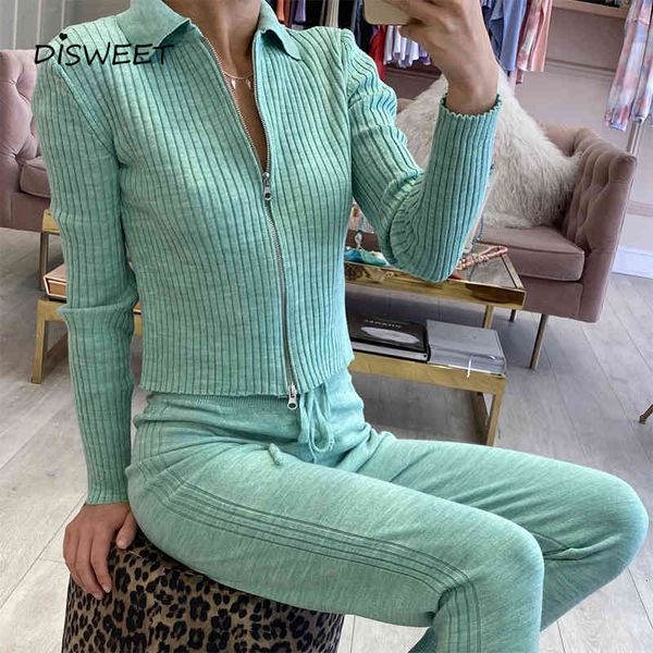 

pant solid lapel suit woman fashion knitted slim zipper cardigan 2-piece casual long sleeve sportswear suits women, Black;white