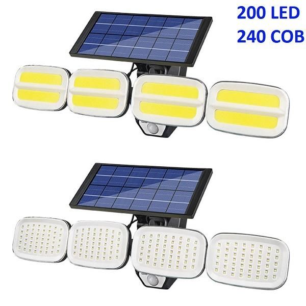 

solar lamps 200led 240cob wall light outdoor 4 head remote control sensor lamp waterproof garden street lights
