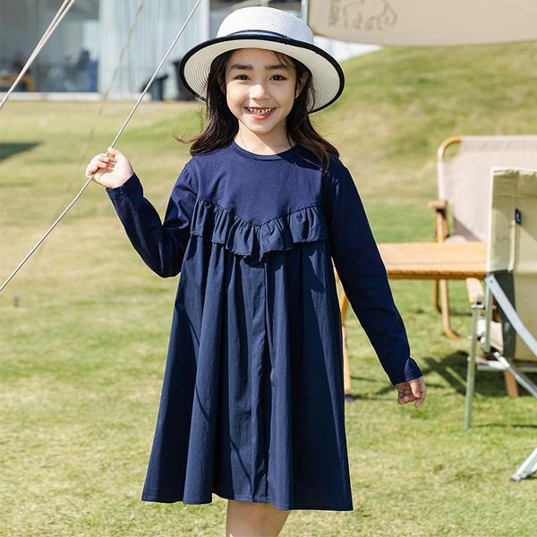 

spring pure cotton blue princess dress for girls teens clothing patchwork children kids dresses fashion school girl's, Red;yellow