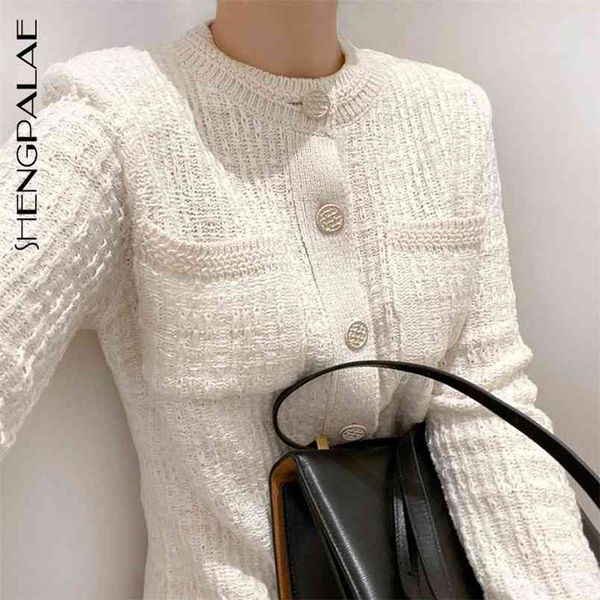 

autumn women's sweater round neck single-breasted loose all-match long-sleeved tweed knit cardigan coat zt1429 210427, White;black