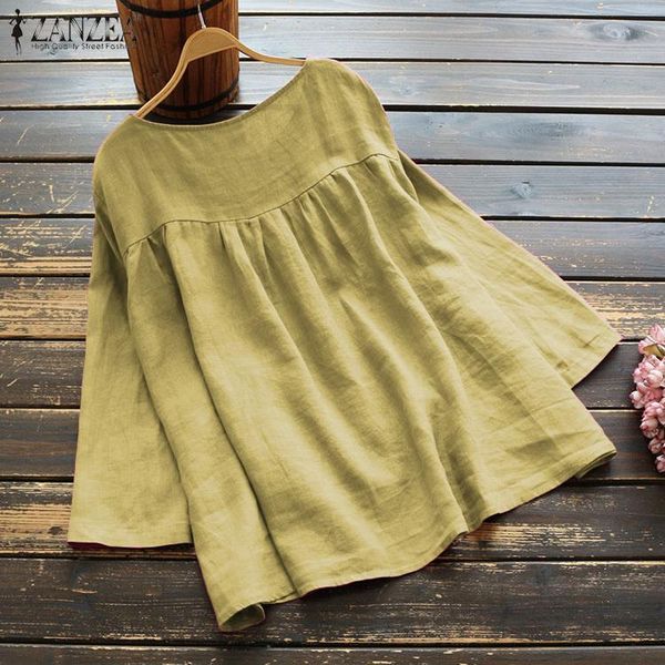 

women's blouses & shirts plus size tunic womens embroidery blouse zanzea elegant linen casual high waist blusas female button spring q, White