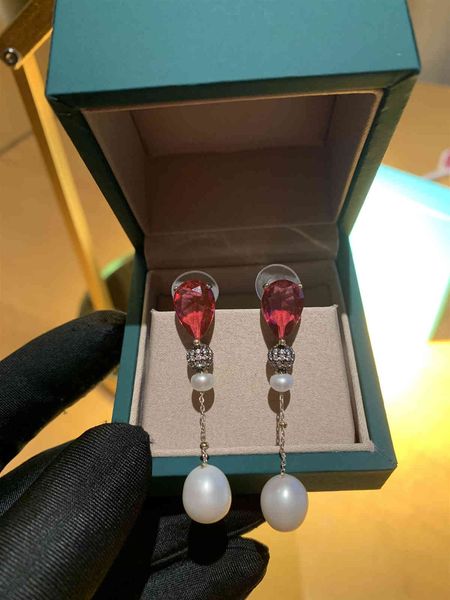 

earrings t home stud red pearl with s925 silver ear nails 44, Golden;silver