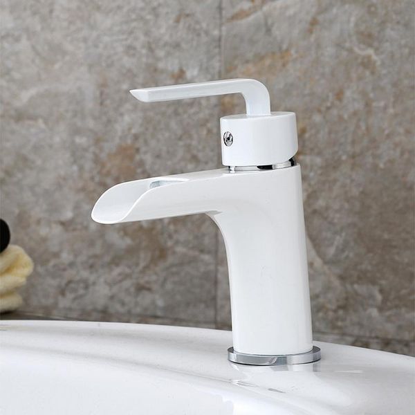 

bathroom basin faucet waterfall spout single lever lavatory sink paint copper cold and water mixer tap deck mounted faucets
