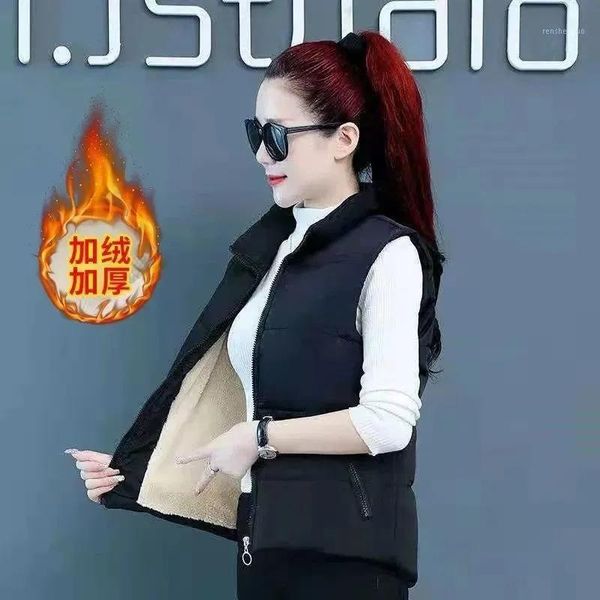 

women's vests down cotton vest 2021 autumn and winter outer wear all-match fashion plus velvet warm waistcoat female pink jacket, Black;white