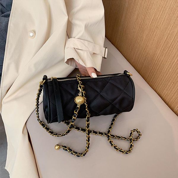

evening bags luxury designer small cylindrical crossbody bag nylon chains shoulder for women messenger ladies clutch