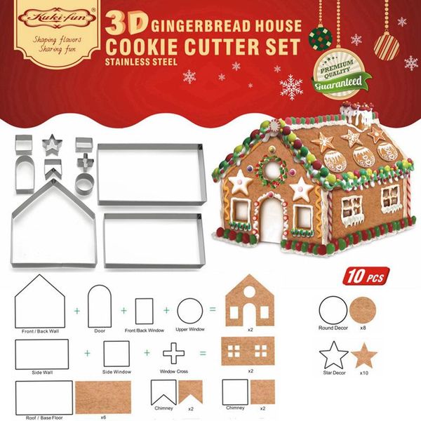 

baking & pastry tools 10pcs 3d gingerbread house stainless steel christmas scenario cookie cutters set biscuit mold fondant cutter tool