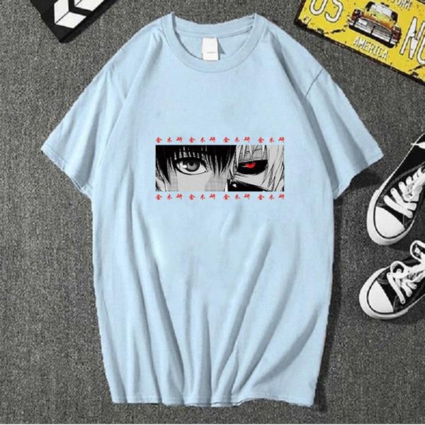 

men's t-shirts japanese anime tokyo ghoul eyes printed t-shirt casual o collar and women's short sleeve top, White;black