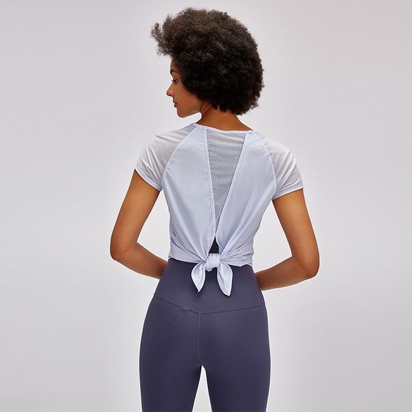 

yoga outfit back tie cool athletic running t-shirt women ultra-light plain sport fitness workout tee short-sleeved shirts