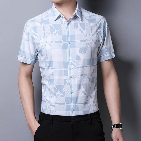 

men's casual shirts shirt short sleeve young and middle-aged leisure printing thin loose dad fashion summer wear, White;black