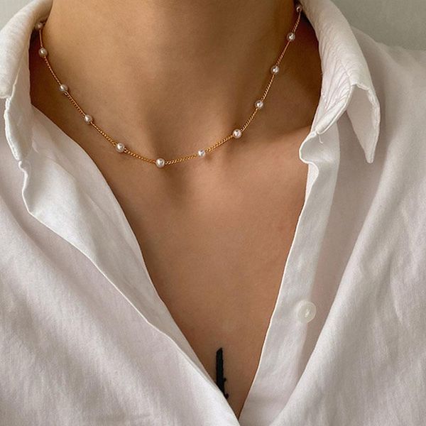 

chains kpop pearl choker necklace neck decoration jewelry on the 2021 women's chain pendants and necklaces chocker collar for girl, Silver