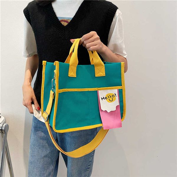 

2021 korean ins candy color canvas cute smiling face portable tote bag student versatile msenger bag