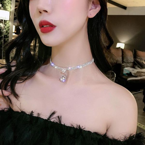 

chains european and american personality full of drill collar necklace pendant dress accessories chain neck female temperament, Silver