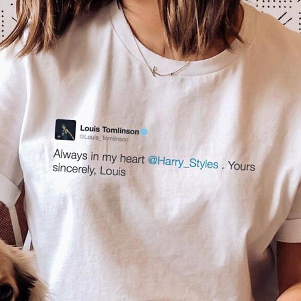 

women's t-shirt letter print casual harry styles short-sleeved, White