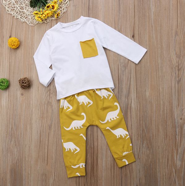 

toddler kids baby boys dinosaur cotton t-shirt pants outfit clothes 6m - 5t, White