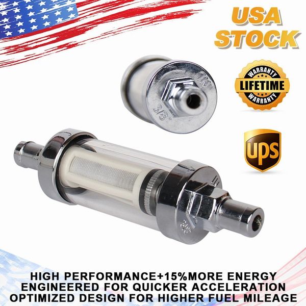 

10mm 3/8'' universal chrome glass fuel filter car petrol diesel inline reusable
