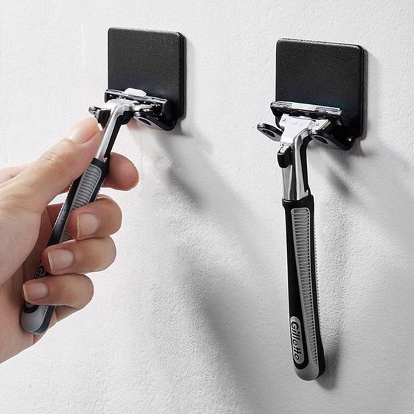 

2pcs home stainless steel men shaving shaver punch razor holder viscose shelf wall hooks hanger practical bathroom racks & rails