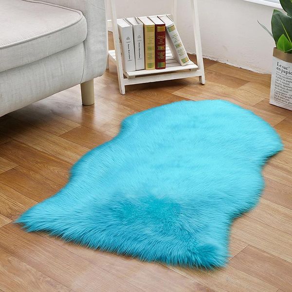 

carpets soft plush floor mats irregular shape solid color artificial sheepskin carpet shaggy chair area rugscover tapis salle de bain