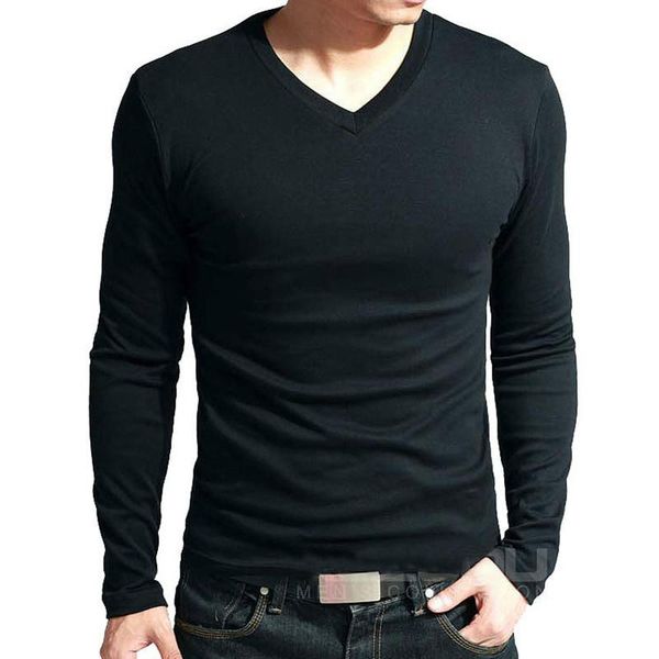 

men's t-shirts 2021 elastic mens t-shirt v-neck long sleeve men t shirt for male lycra and cotton man clothing tshirt brand tees, White;black