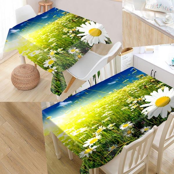

table cloth custom daisy flower rectangular oxford print waterproof oilproof square cover party tablecloth