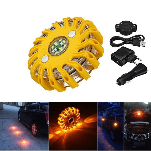 

16-led rechargeable magnetic emergency hazard warning light 9 in 1 strobe yellow torches