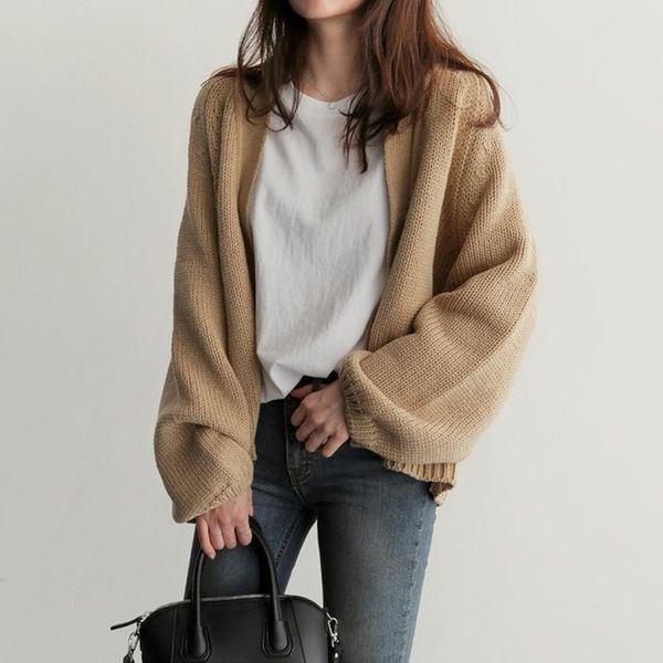 

women's knits & tees casual knitted sweater women v-neck long-sleeved cardigan loose jacket coat 2021 fashion street clothing, White