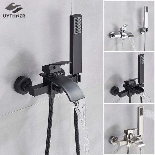 

uythner bathroom tub faucet single handle waterfall spout mixer tap with hand shower wall mounted bath faucet bathtub faucet