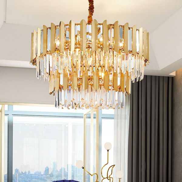 

pendant lamps modern fashion design aluminum luxury k9 crystal light led fancy gold chandelier for home