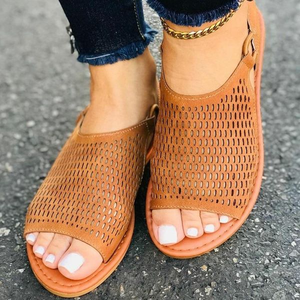 

2021 women sandals flats woman slippers roman style summer casual breathable beach shoes ladies hollow out footwear plus size 45, Black