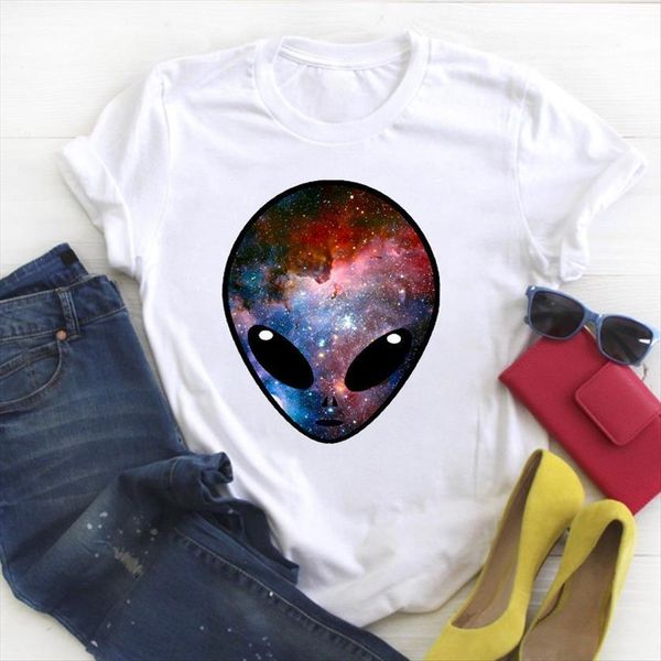 

cartoon space fashion 90s women t shirt print trend summer tee clothes womens graphic, White