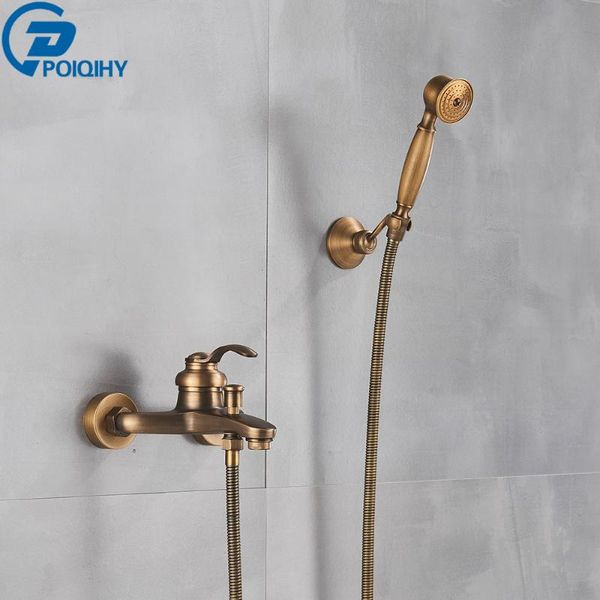 

wall mounted hand held shower head kit faucet set bathroom bath mixer tap antique brass handshower bracket sets