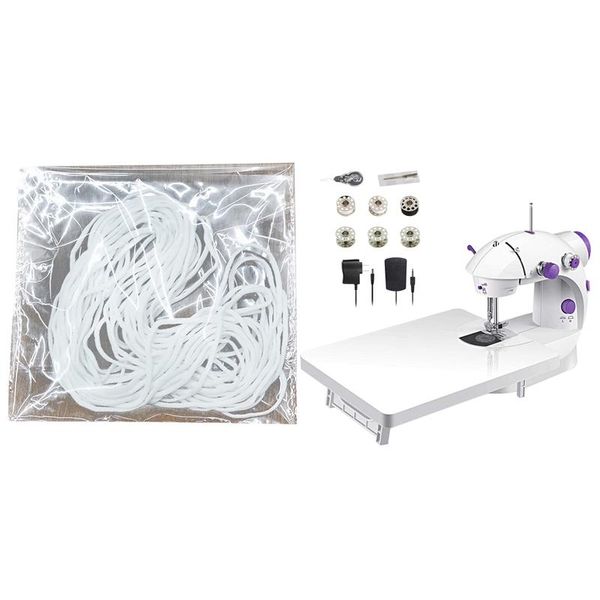 

3mm round elastic band cord ear hanging sewing for face mask 10m & mini portable sewing machine eu plug