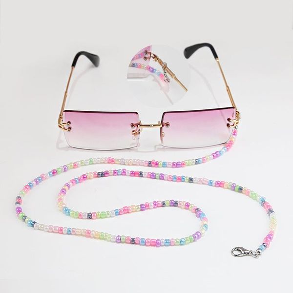 

glasses chains women pink beads reading necklace mask chain holder sunglasses lanyard hanging accessories chokers, Golden;silver