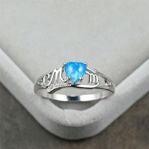 

wedding rings charm silver color thin ring female classic hollow mom white blue purple opal heart stone for women mother's day gift, Slivery;golden