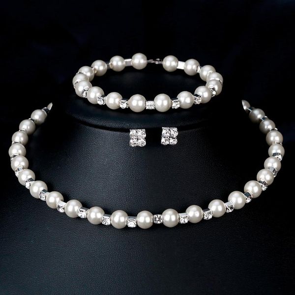 

earrings & necklace bride's wedding fashion exquisite pearl three-piece set, stunning necklaces bracelets and jewelry, Silver