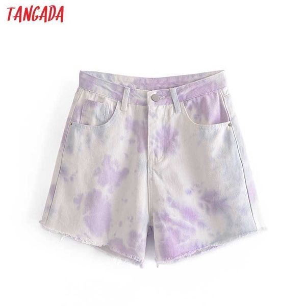 

tangada women vintage tie dyed print denim shorts zipper pockets female retro casual shorts pantalones 3w72 210625, White;black