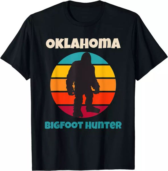 

oklahoma bigfoot sasquatch gift bigfoot hunter t-shirt, White;black