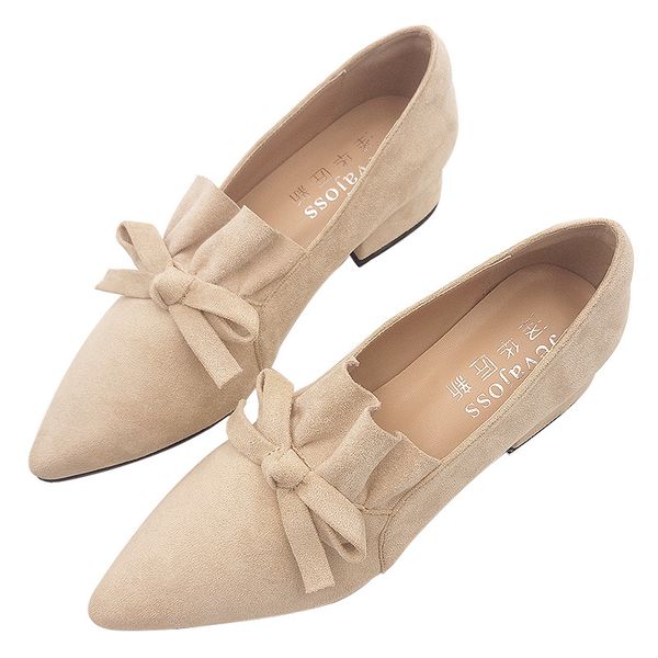 

31 43 plus size low heel loafers shoes women slip on sneakers 2021 new flock lady causal shoes pointed toe bow loafers, Black