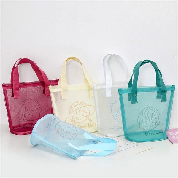 

5 colors cosmetic women bag fashion handbag transparent mesh zipper makeup case summer convenient swimming outdoor beach