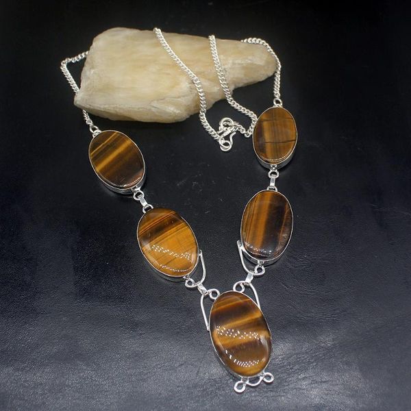 

pendant necklaces hermosa jewelry natural gold tigers eye charming silver color women ladies gifts necklace chain 50cm 20213491