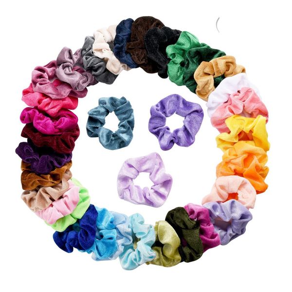 

36 colors solid lady hair scrunchies ring elastic hair bands pure color bobble sports dance velvet soft charming scrunchie, Slivery;white