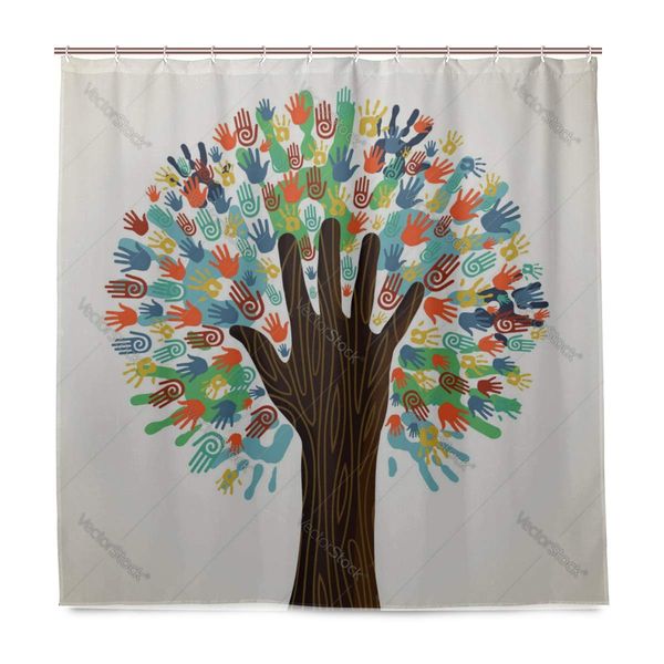 

shower curtain,isolated diversity tree hands polyester shower curtain with hooks bathroom dry quickly shower curtain for wet