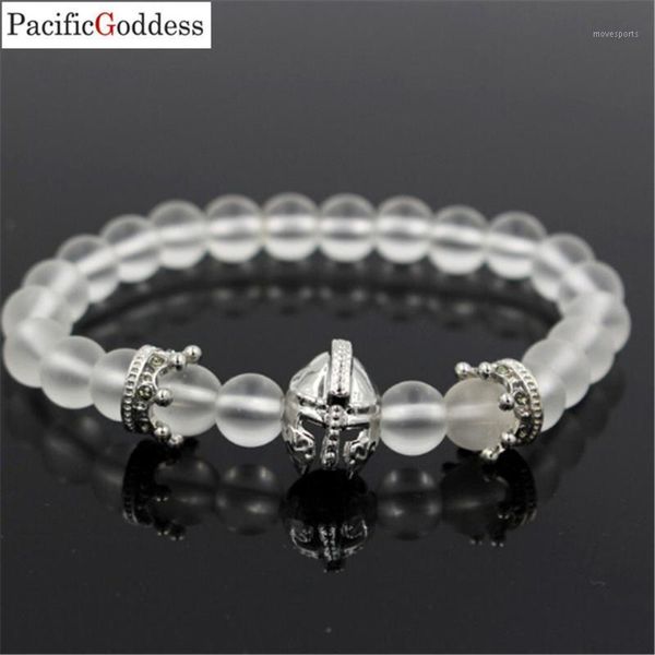 

link, chain natural frosted beads micro-inlaid zirconia small crown bracelet warrior large helmet elastic1, Black