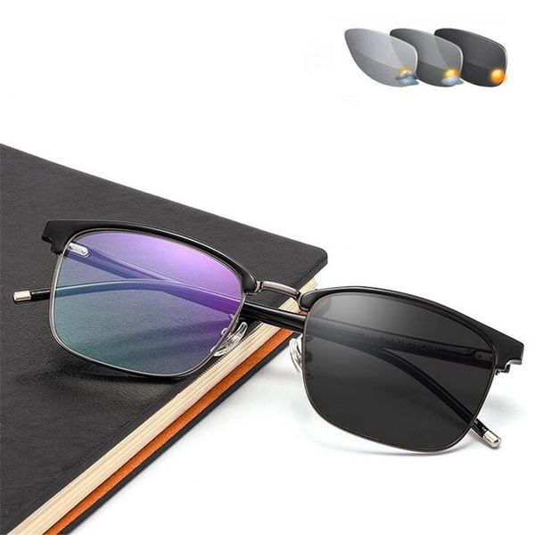 

full frame sun pochromic gray square reading glasses men tr90 vintage farsighted spectacles magnifier 0 +25 +50 +75 to +600 sunglasses, White;black