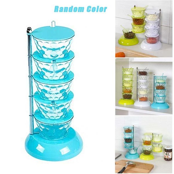 

storage bottles & jars mutifunctional standing rotating condiments box 5-layer vertical transparent spice jar with spoon kitchen supplies co