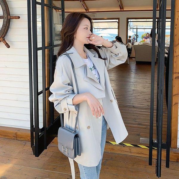 

women's trench coats windbreaker female in spring and autumn style small temperament fashionable loose coat, Tan;black
